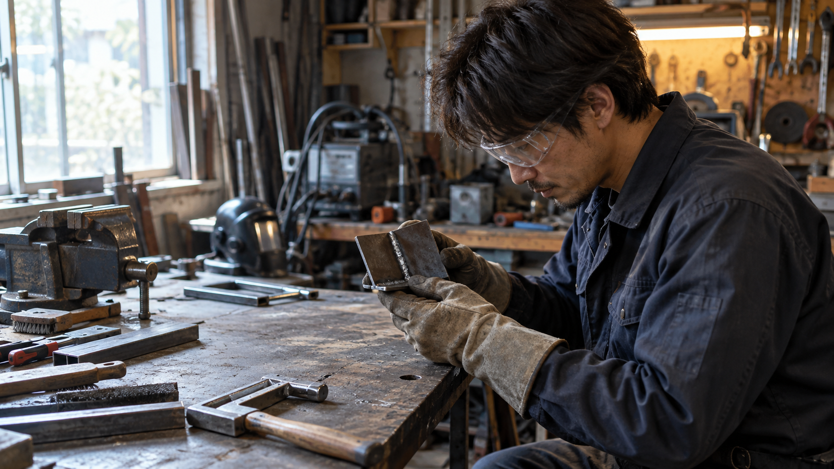 安全な状態で継手の外観を確認する作業者